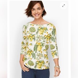 NWOT Talbots Lemon Tree Bateau Neck Tee Three Quarter Sleeve Petite